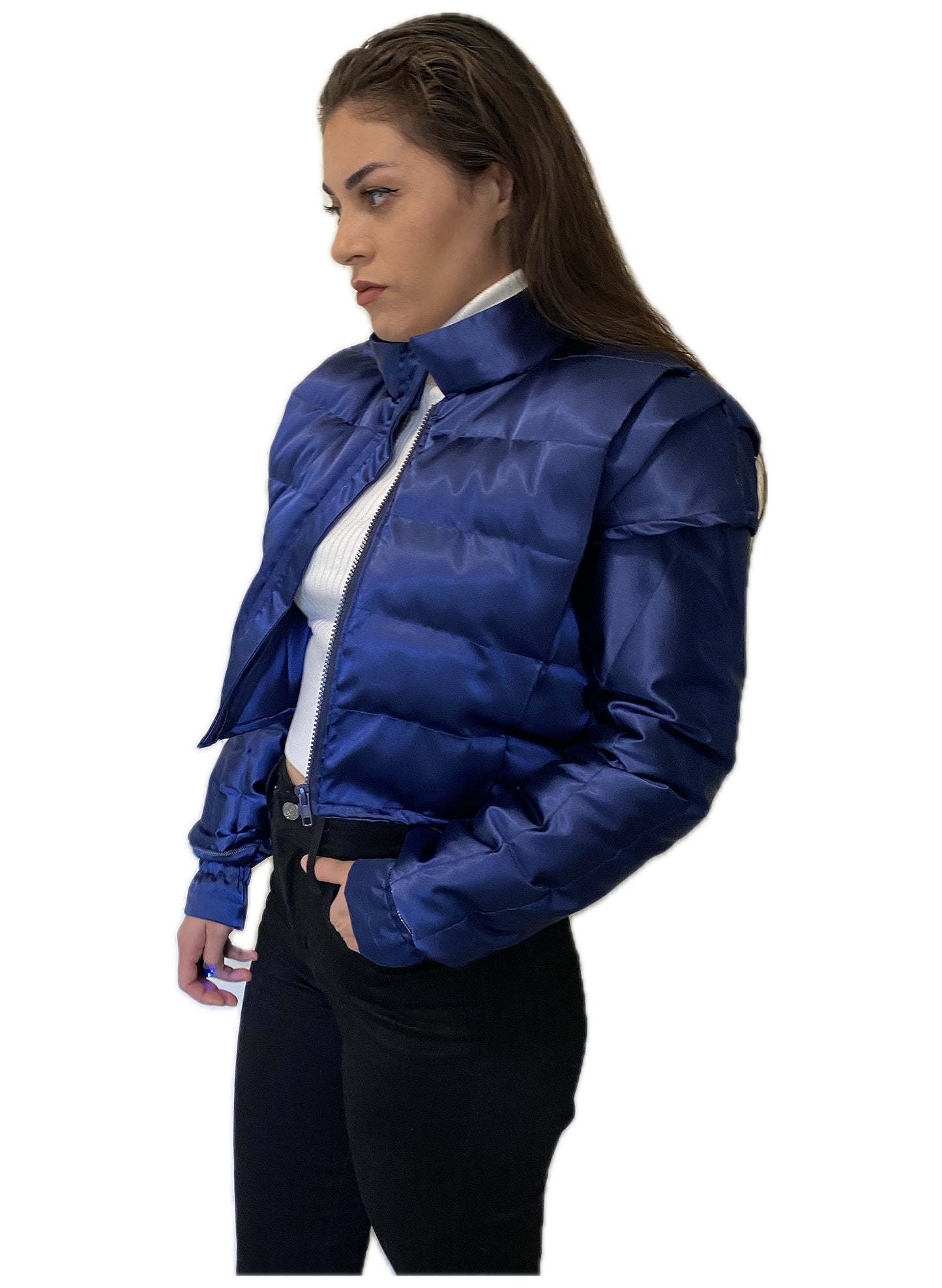 Blue steel cropped puffer jacket